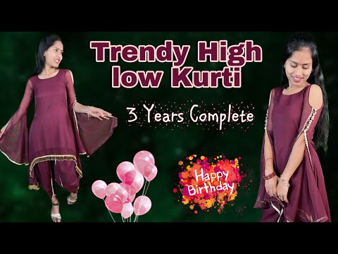 Trending high low kurti cutting and stitching With Designer Sleeves / Up Down kurti Tutorial