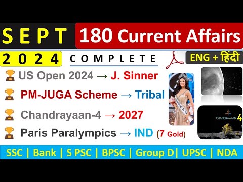 September Monthly Current Affairs 2024 | September Top 180 Current Affairs | Current Affairs 2024