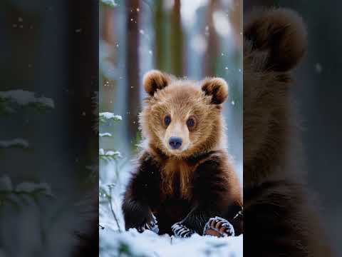 Adorable Baby Bear Cub Exploring a Snowy Forest! #cute #cubs