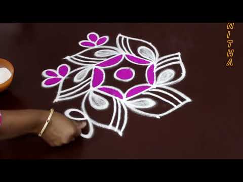 New rangoli design | simple trendy kolam | easy muggulu with 5 dots | rangoli by sunitha