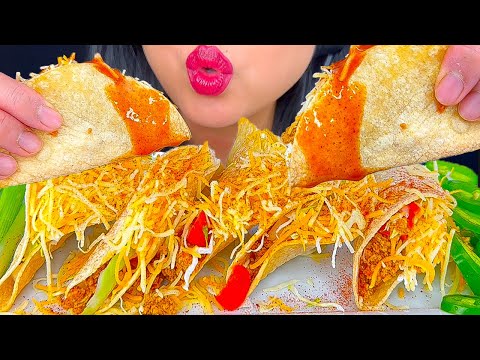 ASMR AIR FRIED CRUNCHY TACOS WITH RAW GREEN ONIONS & JALAPEÑO | MUKBANG | EATING SOUNDS | ASMR Phan