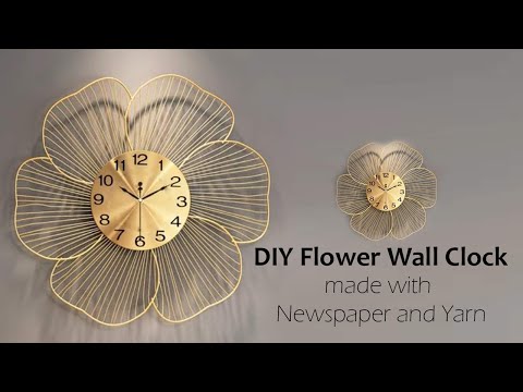 DIY Flower wall clock made with Newspaper and Yarn l l Wall Clock ideas for Living room