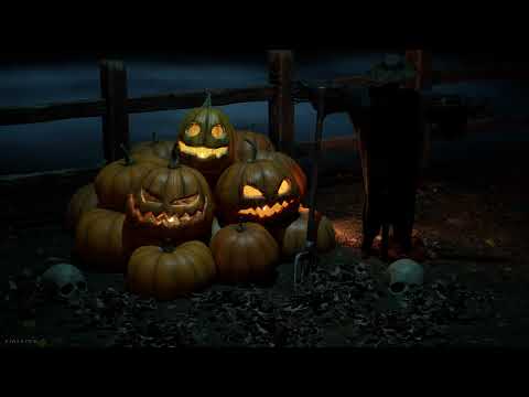 Jack-O'-Lanterns & Scarecrow in Fog | Creepy Halloween Ambience with Moaning Corpse