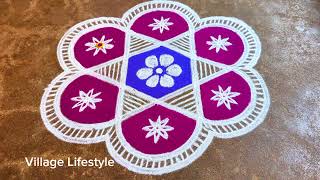 Easy Rangoli design Simple design Village Lifestyle Flower Padi Kollam