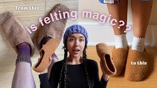 knitting and felting wool slippers!? (project vlog)