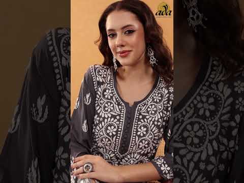 Timeless Ada Hand embroidered Grey Modal kurta set, featuring traditional embroidery patterns .