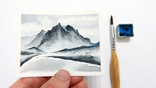 Watercolor mountain painting tutorial » Easy winter alpine landscape for beginners