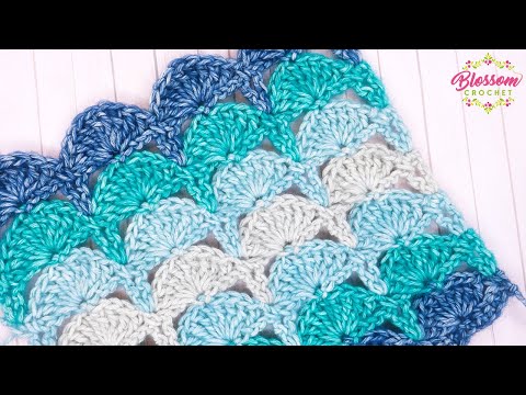 💙 How to Crochet - Peacock / Fancy Fan crochet Blanket / Scarf