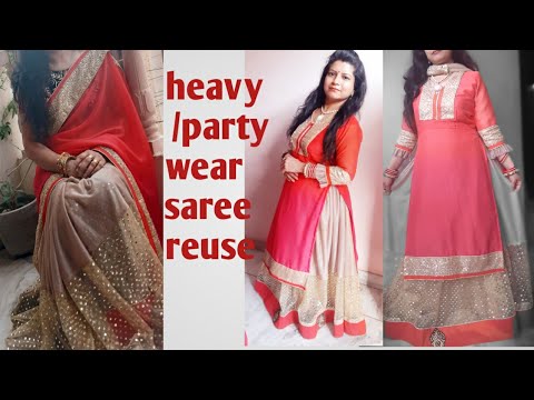 Saree reuse (P- 8) # heavy party wear outfit from old saree