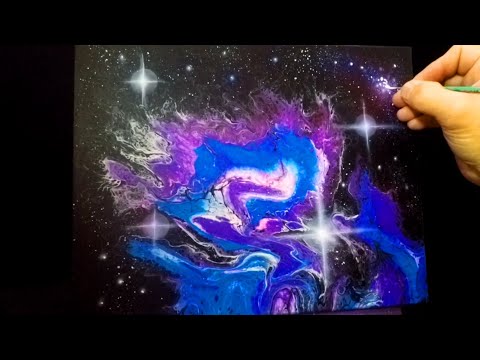 wispy looking Galaxy pour painting fluid art series