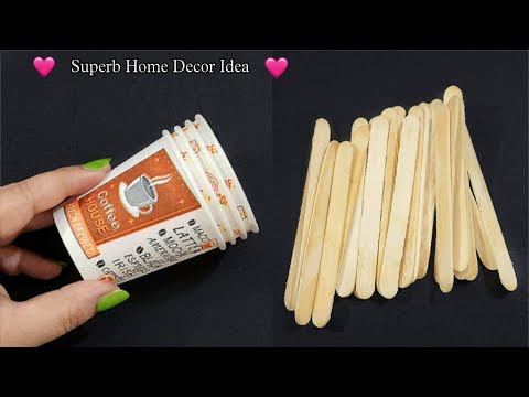 DIY Home Decor Idea using waste coffee cup and Icecream stick / popsicle - Best out of waste craft