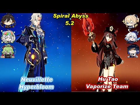 (5.2) C0 Neuvillette Hyperbloom  & C0 Hu Tao Vaporize Team Spiral Abyss Floor 12 Full Star