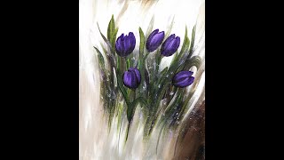 How to paint purple Tulips / Easy Acrylic Painting / Lila Tulpen malen / Acrylmalerei / V388