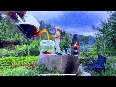 ASMR. NATURE gave me a table to make my COFFEE on the bank of a river