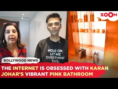 Farah Khan's FUNNY tour of Karan Johar's VIBRANT pink bathroom and LAVISH Home!