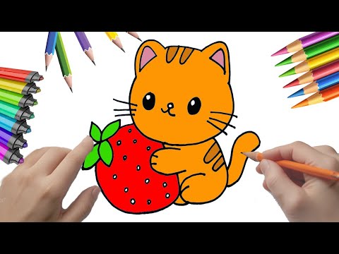 Cómo dibujar un gatito comiendo fresa