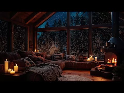 Snowfall and Crackling Fireplace in a Cozy Winter Cabin - Cozy Ambience for Sleep, Relax, Study ❄️