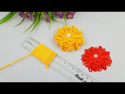 Amazing Woolen Craft Ideas with Scale - Hand Embroidery Flower Design - DIY Woolen Flowers