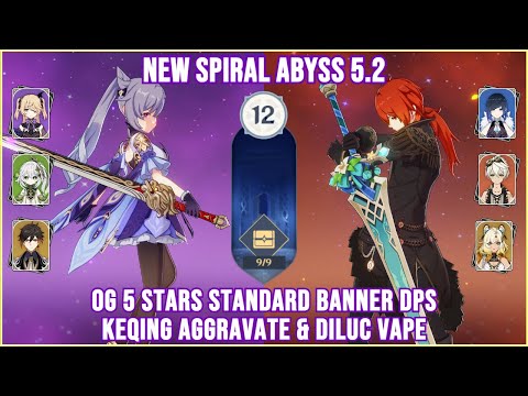 NEW Spiral Abyss 5.2 - Keqing Aggravate x Diluc Vape Floor 12 Full Star Clear | Genshin Impact