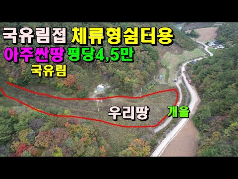 국유림접한체류형쉼터용아주싼땅/1057평/당4,5만/4800만/개울접골막장땅/정선부동산매매/정선토지매매