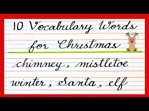 Words related to Christmas, christmas vocabulary in english cursive writing for beginners, spellings