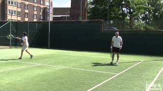 Sanjeev Kohli, Judith Ralston and Ian McCall in training for Elena Baltacha charity tennis match