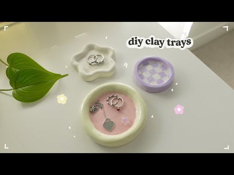 making air dry clay trays ⭐️ (flower, checkered, diy)