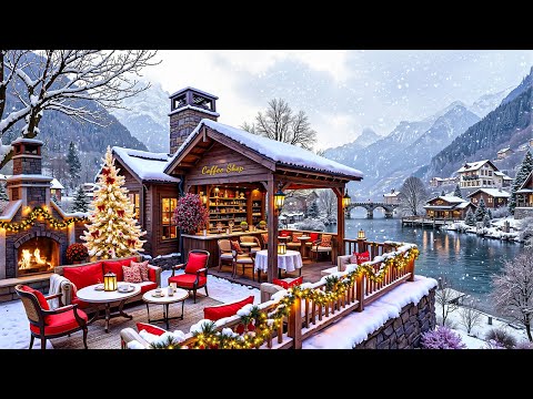 Relaxing Snowy Morning at a Warm Coffee Shop 🎄❄️ Gentle Piano Jazz Music for Focus and Calm Vibes