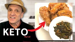 low carb keto fried chicken || collard greens || Comedy Kitchen With Chef Cell