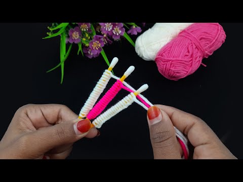 Amazing Trick with Cotton Bud - Super Easy Woolen Rose Making Ideas - Hand Embroidery