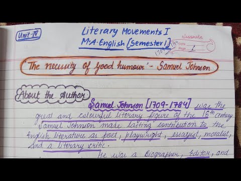 The Necessity of Good Humour | Samuel Johnson  | Literary movements 1| M.A. English Semester 1 #pu