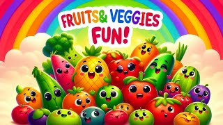 Fruits and Vegetables Names Song | Fun Learning with Fruits and Veggies for Kids @Kindajoylearning