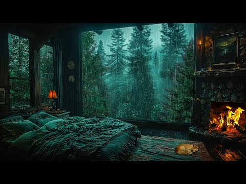 Hidden Room In Rainy Forest Ambience with Fireplace and Rain Outside - Gentle Rain Sound To Sleep