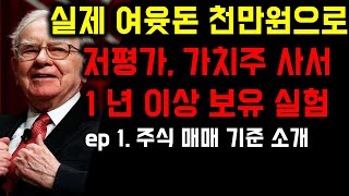 실제 여윳돈 천만원으로 저평가 가치주 사서 1년 이상 보유하는 실험합니다. (ep.1 :주식 매매기준 소개)