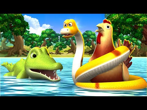 Three Hens Rescued by Giant Snake from Evil Crocodile Story in English | Stories in English |Jojo TV