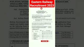 Eastern Railway Recruitment 2023 | Railway Vacancy 2023 #railwayrecruitment #vacancy2023 #shorts