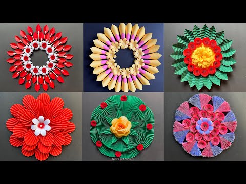 6 Beautiful paper flower wall hanging | Easy and simple wall hanging craft |white paper wall hanging