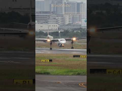 ANA DHC-8 Q400 | Slow down and suppress roll even after landing | Bombardier Osaka ITAMI Airport