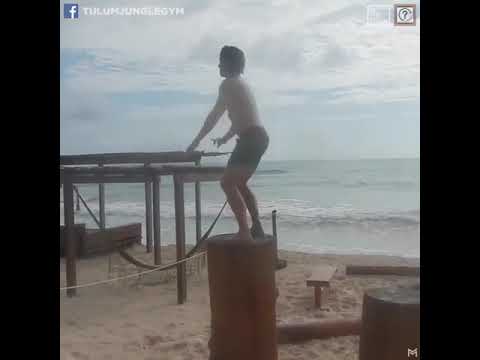 Wooden gym on Mexico beach is the most scenic workout