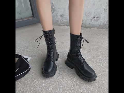 Women's Thick Bottom Lug Sole Lace-Up Boots #pakistan #shoes #blacksandals