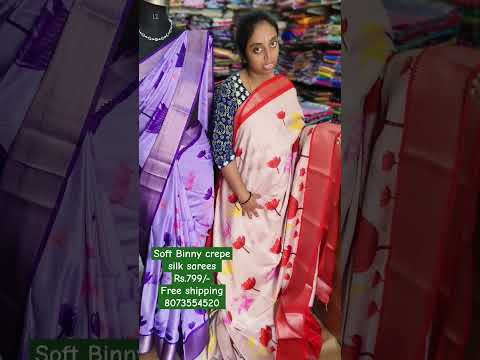 #wholesale #silk Soft Binny crepe silk sarees Rs.799/-Free shipping 8073554520