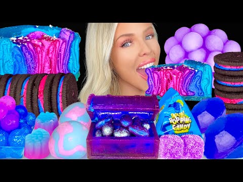 ASMR MUKBANG, Galaxy Desserts, Crepe Cake, Freeze Dried Taffy, Blueberry Wax, Isomalt Candy Drink 먹방