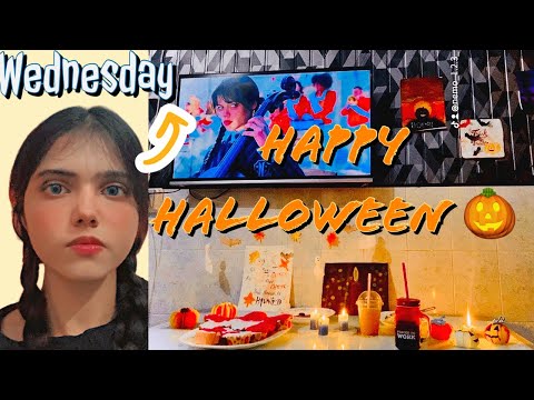 Halloween vlog *Wednesday costume ,Pennywise cupcakes, food ,mint margarita & movie night* ||Nimra M