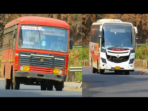 MSRTC AT गगनबावडा घाट:BEAUTIFUL MSRTC LAAL PARI AND SHIVSHAHI BUS AT GAGANBAWDA GHAT TURN