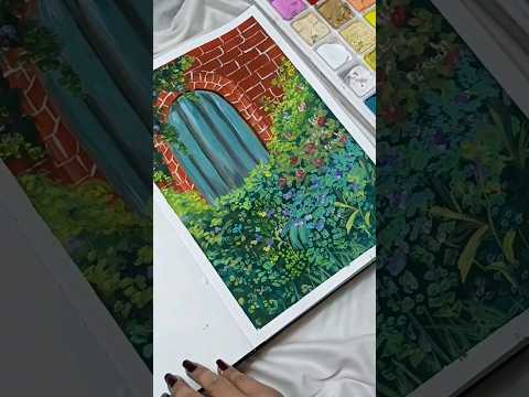 I'm back with another leafy painting 🌿 #process #ytshorts #gouache #art #bts #painting #nature #fyp