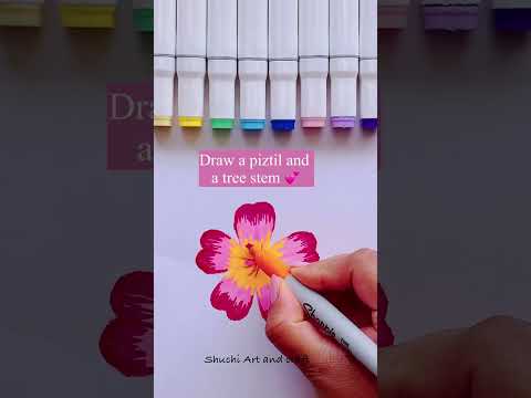 Easy peach blossom flower 🌸 #youtubeshorts #shorts #drawing #creative #art