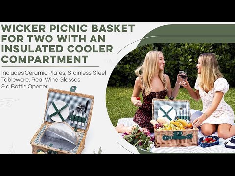 EEZYSONG Handmade Wicker Picnic Basket for 2 | $100k Bonuses in Description