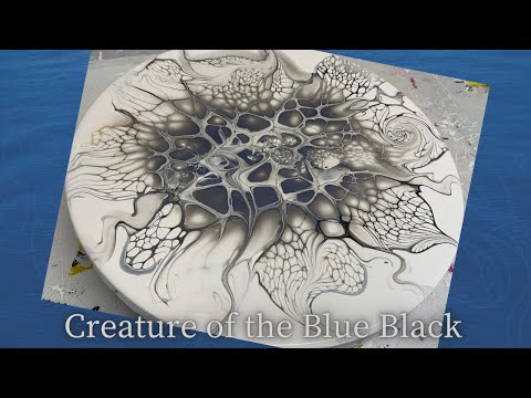 #198 Creature of the Blue Black Floating Bloom | Acrylic Pour Painting | Fluid Painting