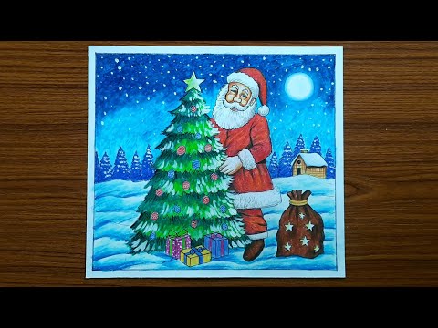 Santa Claus drawing with oil pastel | Santa Claus drawing easy