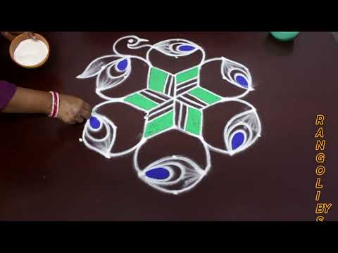 new rangoli design | 7*4 dots easy kolam design | birds rangoli design